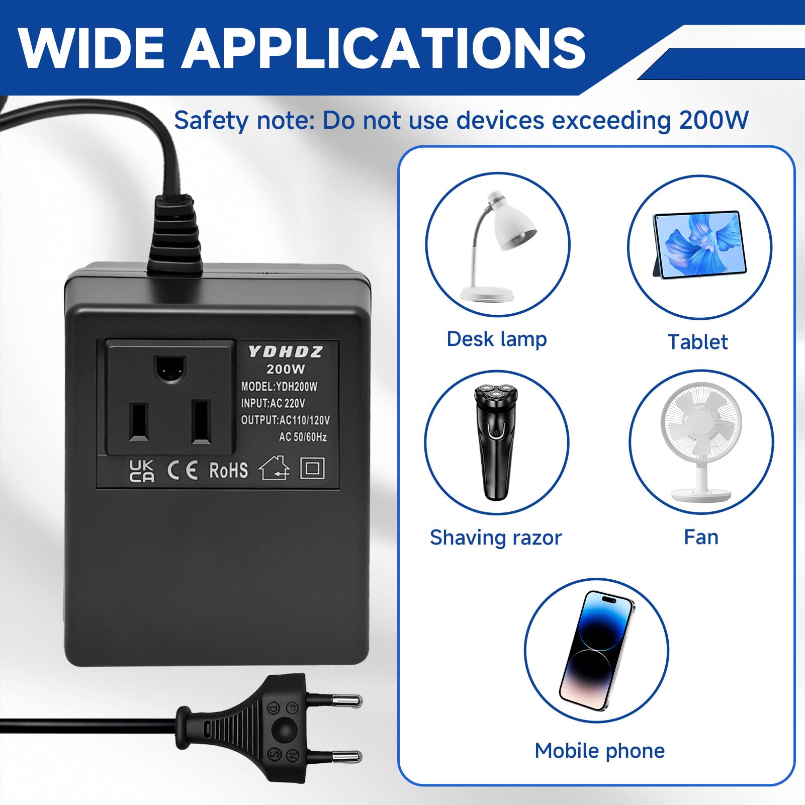 200W Convertisseur de Tension 220 V à 110V Transformateur de puissance EU vers US Adaptateur Prise de Voyage Pour Japon, USA, Canada petits appareils