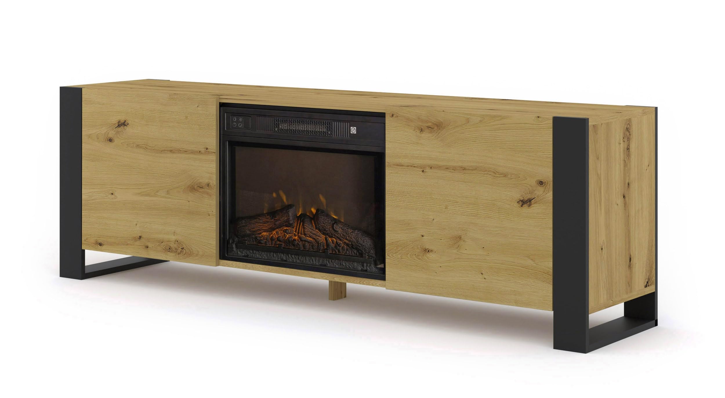 Homlando TV Schrank mit Elektrokamin 180 cm, Lowboard Fernsehtisch für Wohnzimmer, RTV Schrank in Eiche Artisan, modernes TV Möbel mit Kamin, Medienkonsole MONDI