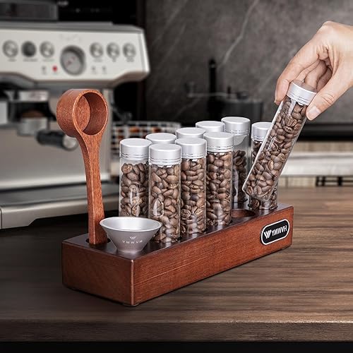 Miniatura 6 de Tubos de vidrio de almacenamiento de granos de café de dosis única, 12 frascos de recipiente de café para bodega con tapas (2 onzas) soporte de
