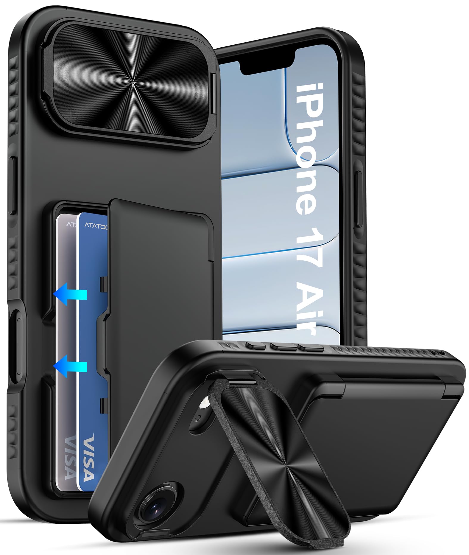 ATATOO for iPhone Air Case Wallet, Card Holder (3-5 Cards) &amp; Stand, Black