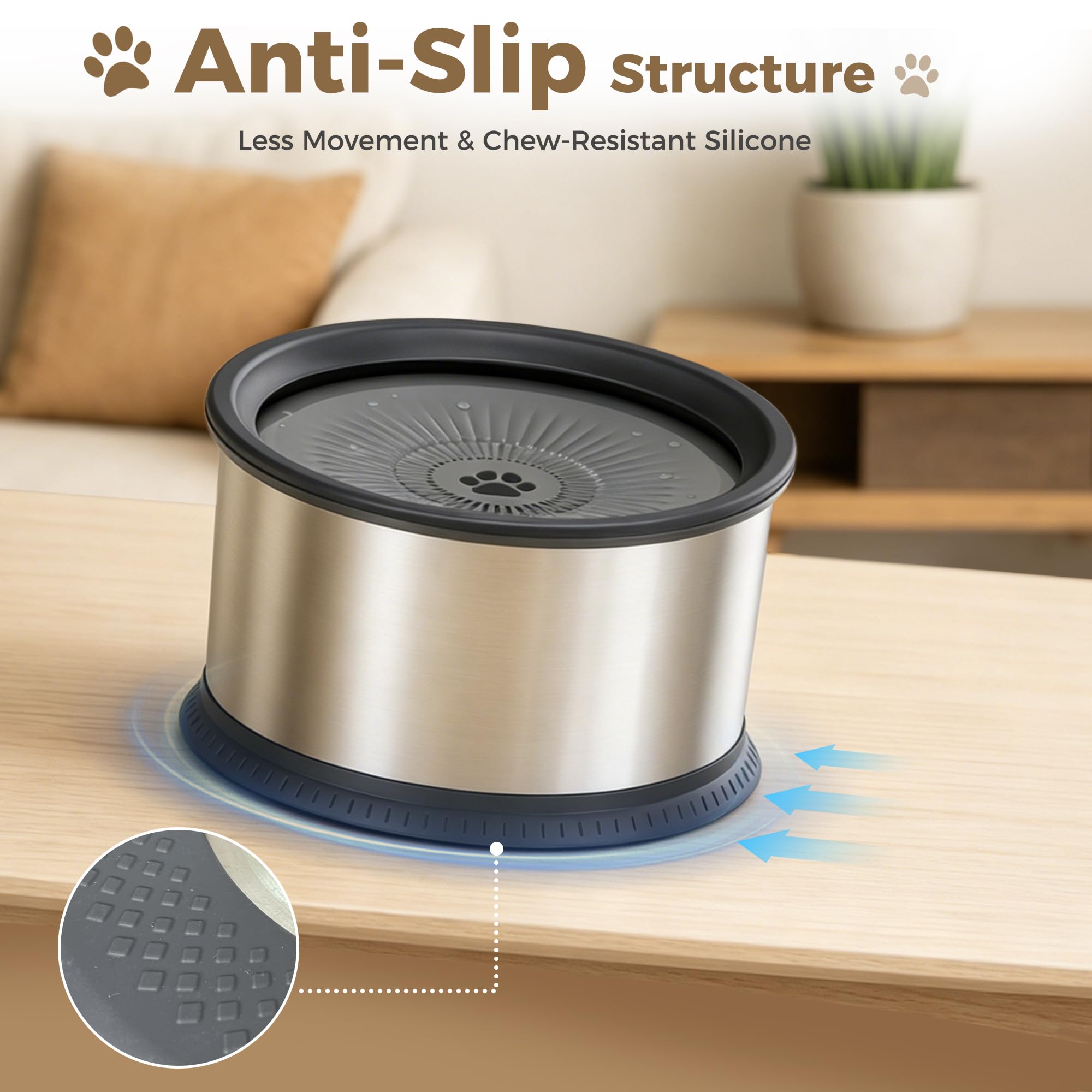 Bostar 6.5L Bebedero Perro Antigoteo Acero Inoxidable con Alfombrilla de Silicona, Cuenco Lenta Antideslizante con Plato Flotante Sellado Integrado/Filtro de Repuesto para Perro Mediano a Grande