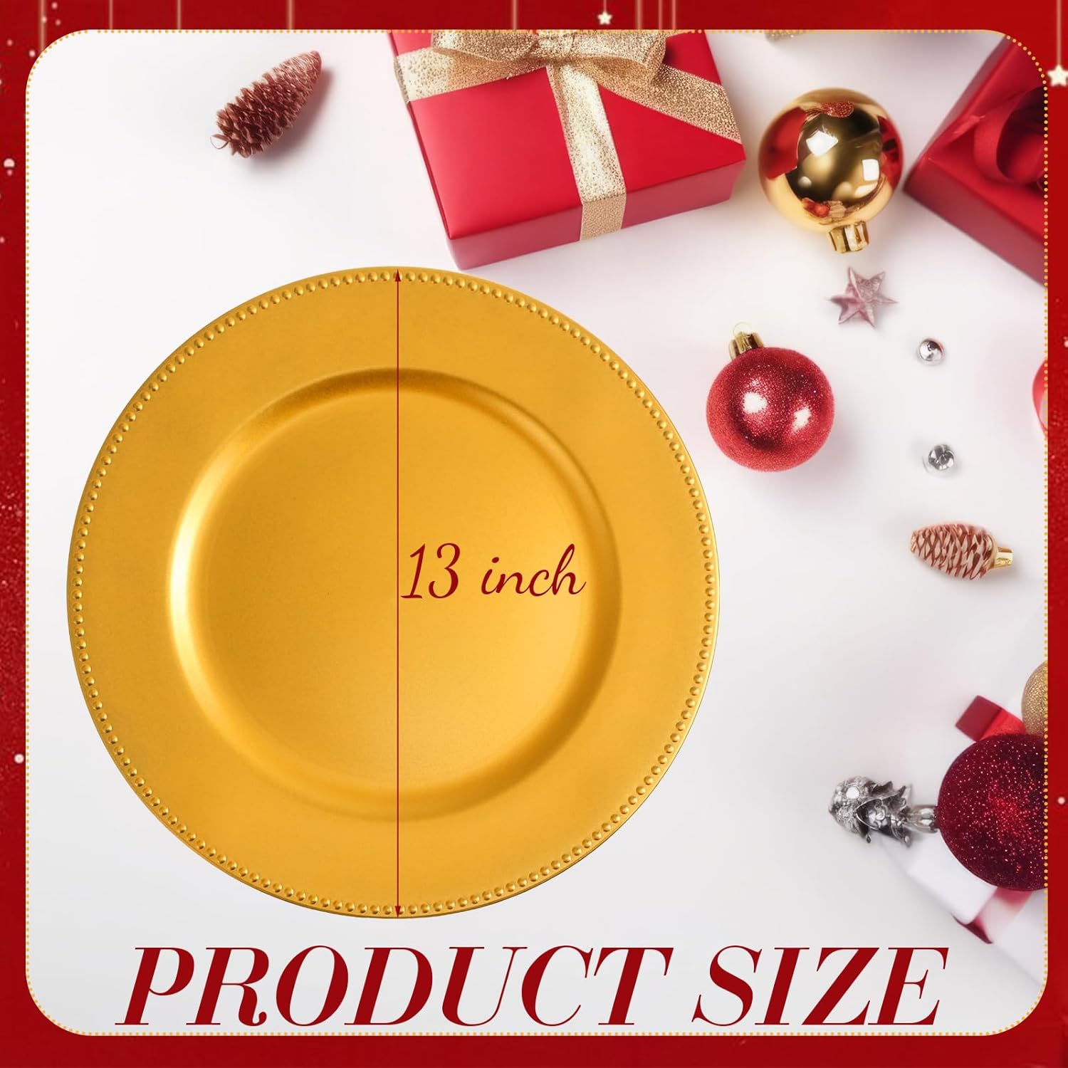 Gerrii 12 Pcs Metallic Bead Charger Plates 13 Inch Plastic Round Plates Bulk Wedding Beaded Chargers for Table Party Event Decoration(Gold,Beaded)