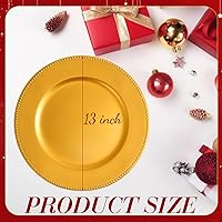 Vista 2 de Gerrii 12 Pcs Metallic Bead Charger Plates 13 Inch Plastic Round Plates Bulk Wedding Beaded Chargers for Table Party Event Decoration(Gold)