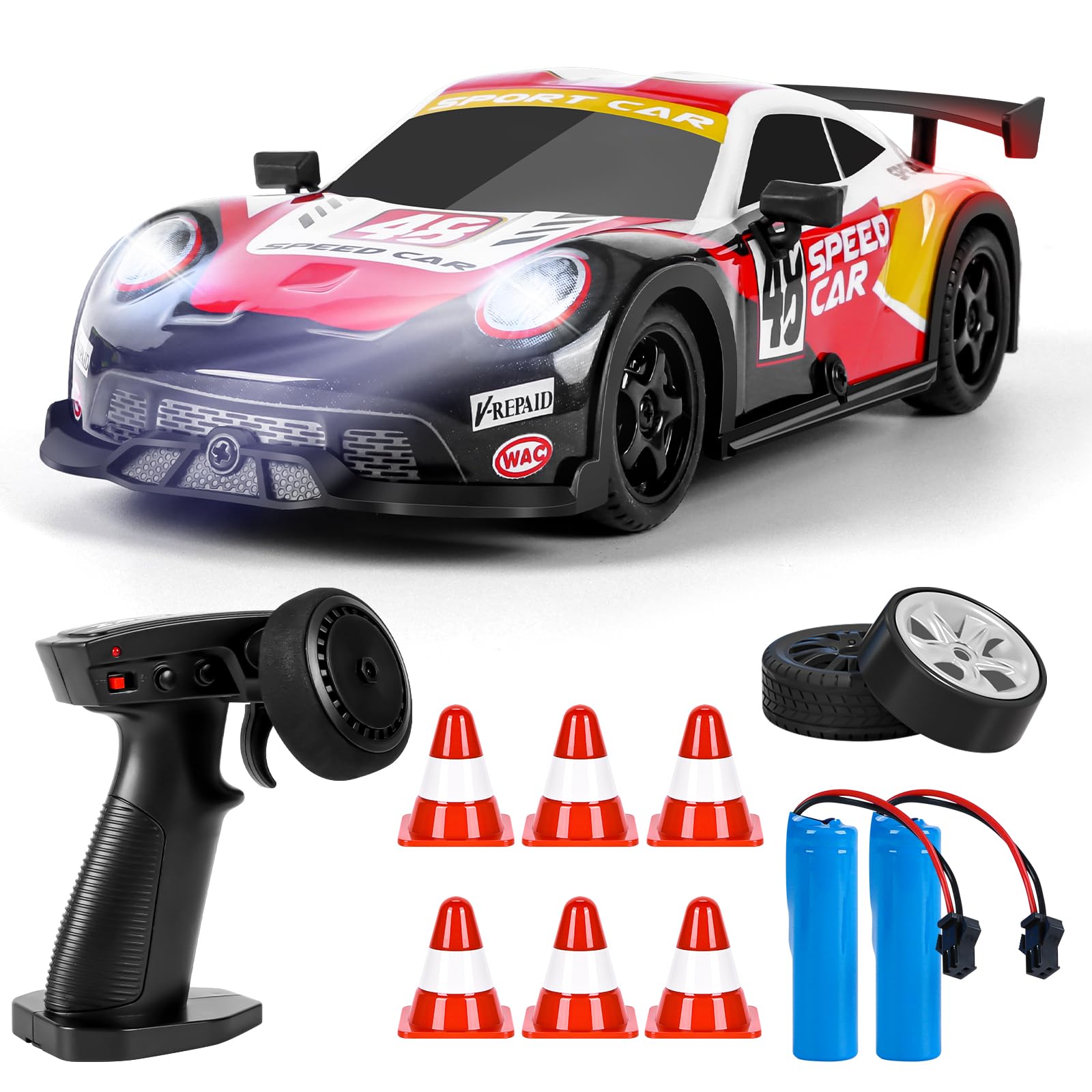 BuzzoXerex RC Drift Car, 1:22 Drift Car, Remote Controlled, 4WD Mini RC Car, Tabletop Drift Remote Controlled Car with LED Lights, 15 km/h, Toy Car with Toy Car for Children from 8 Years (Red)