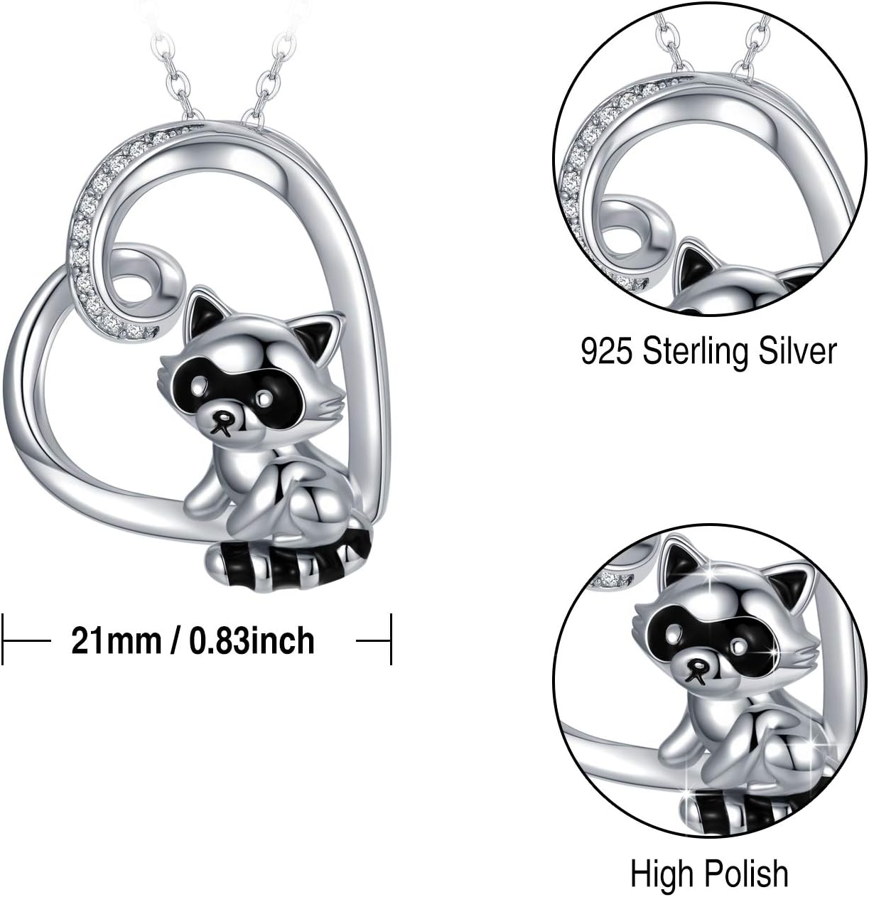 CHENGHONG Sterling Silver Cardinal Necklace - Cute Raccoon Pendant Moss Agate Cardinal Raccoon Jewelry Gifts for Women - Image 6