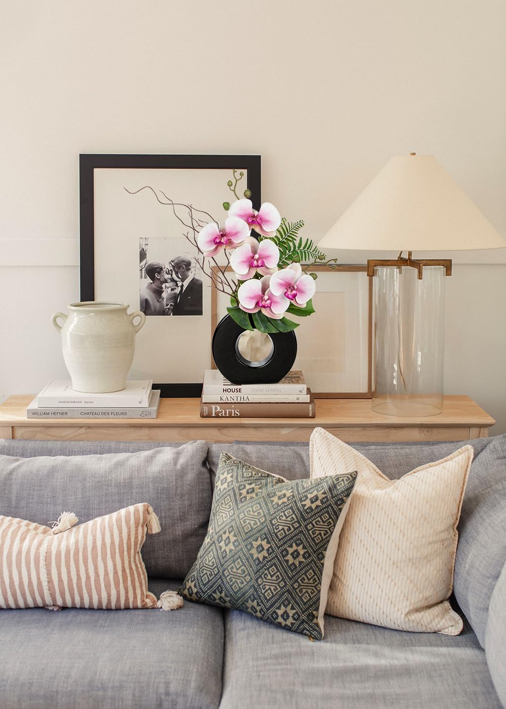 Briful Pink Orchid Fake Flowers with Vase, 16.1'' Artificial Orchid Silk Flowers Faux Orchid Arrangement for Home Office Dining Room Table Centerpiece Modern Decoration - Image 4