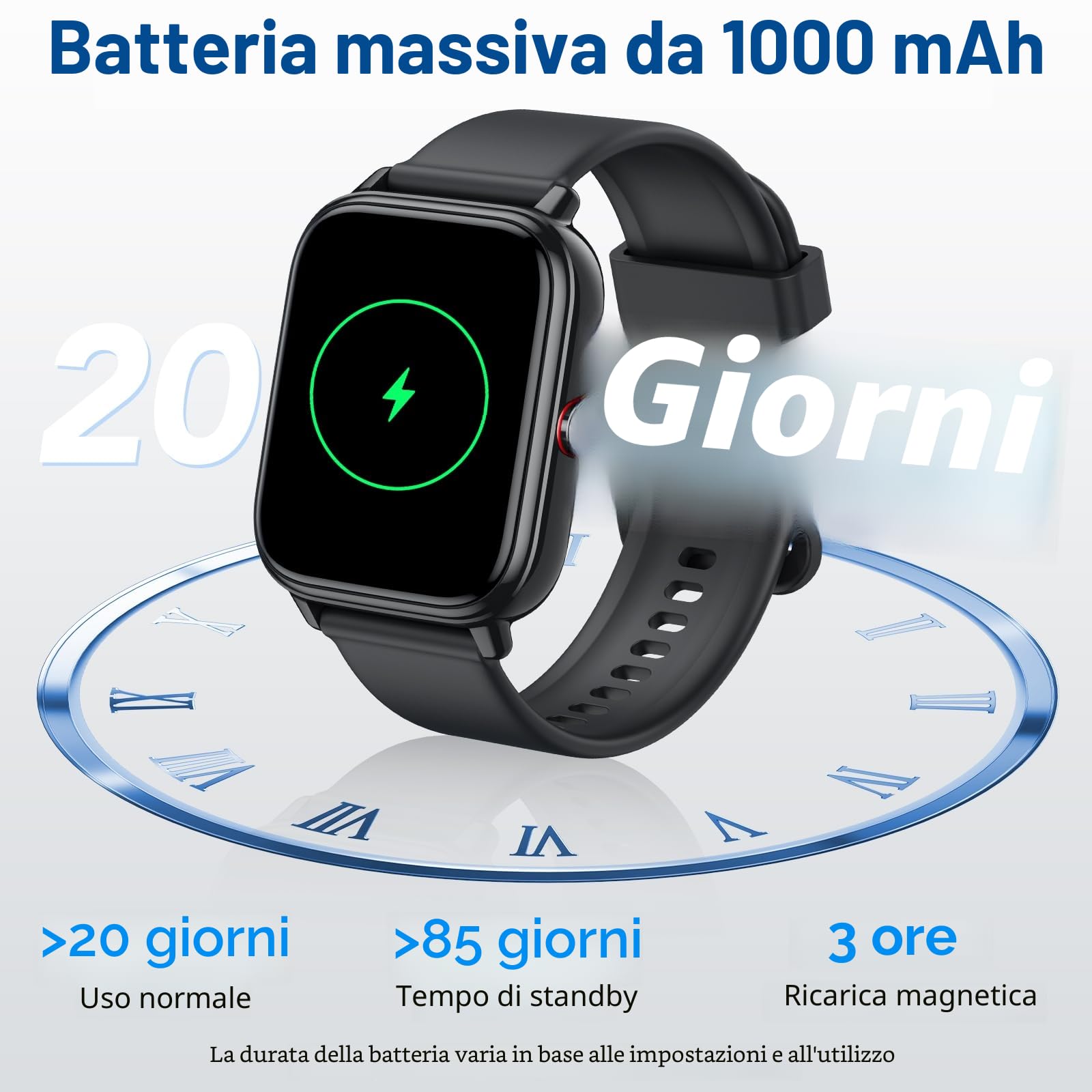 Smartwatch Uomo Donna, 1.83"HD Orologio con Chiamate Bluetooth, 110+ Modalità Sportive, Fitness Tracker con Batteria da 1000mAh, Autonomia 20 Giorni, Impermeabile IP68 Smartwatch per Android/iOS