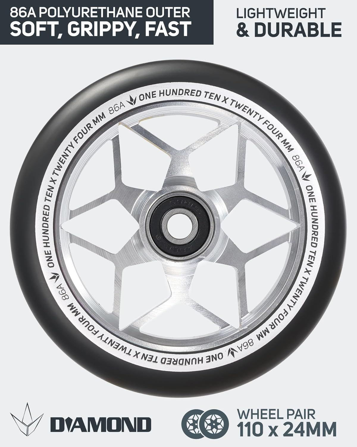 Envy Scooters Diamond Wheel Pair - 110mm x 24mm - Silver