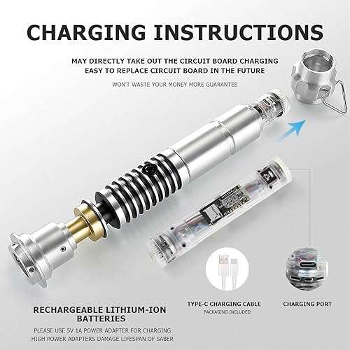 Miniatura 5 de CVCBSER Sable de luz de duelo oscilante suave, control de movimiento, 12 fuentes de sonido con cambio de color infinito 16RGB, sable de luz de mango