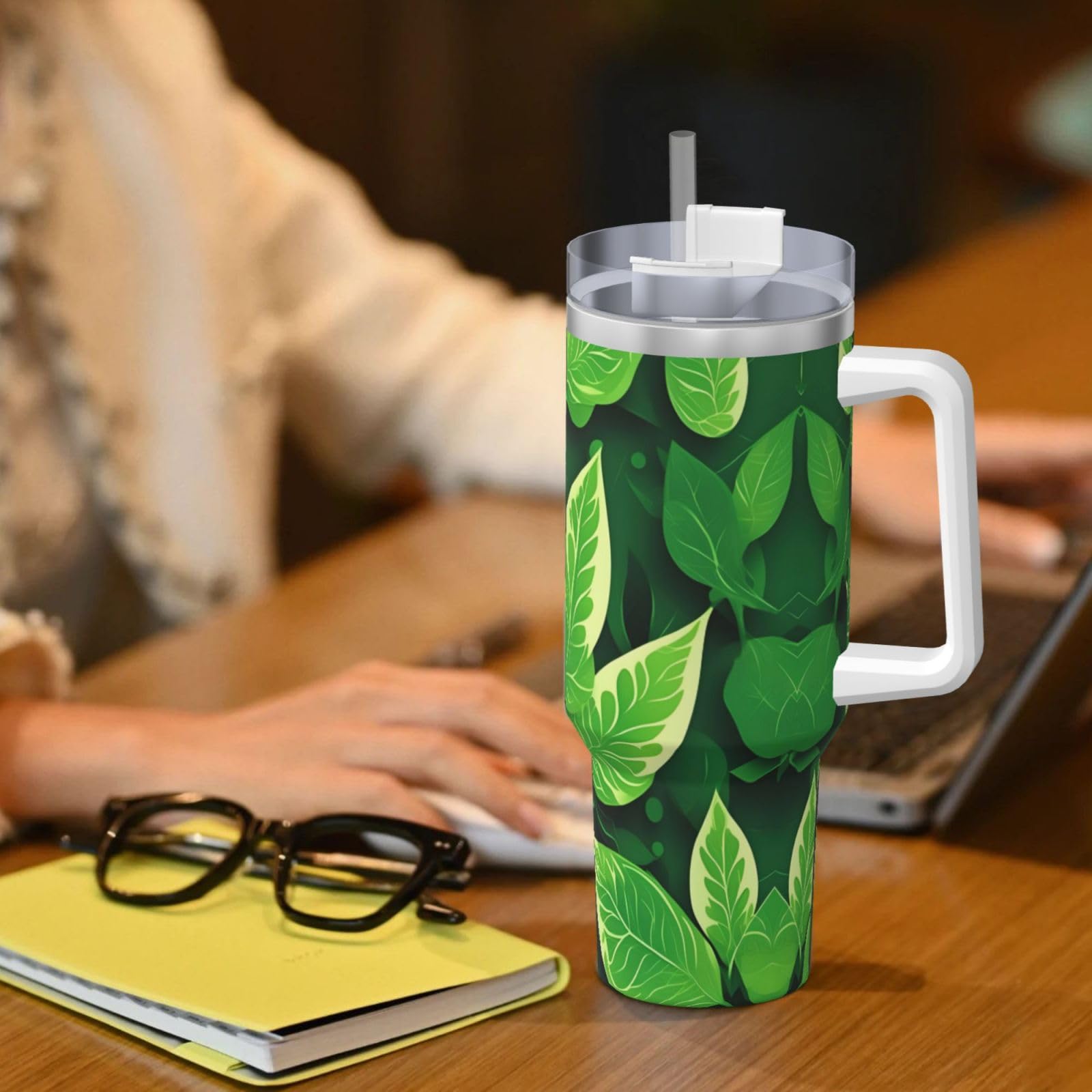 St Patricks Day Leaves Edelstahl-Wasserflasche mit Griff und Strohhalm-Deckel, doppelwandig, 1,2 l