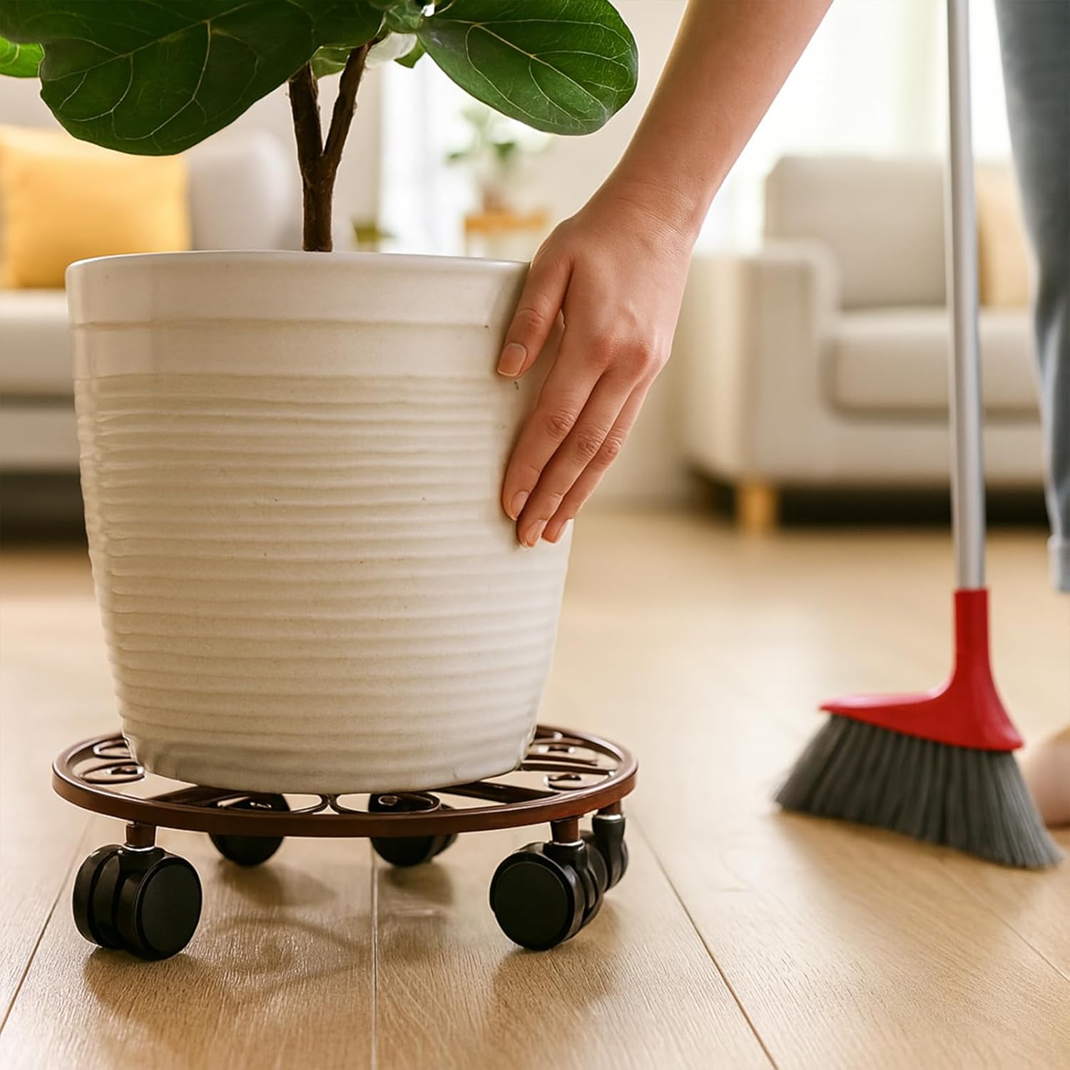 5 Pack Plant Caddy with Wheels Heavy Duty 12 Inches Metal Plant Stand with Wheels Plant dolly Rolling Plant Stand Plant Roller with Casters for Indoor and Outdoor with Plant Saucers, Bronze