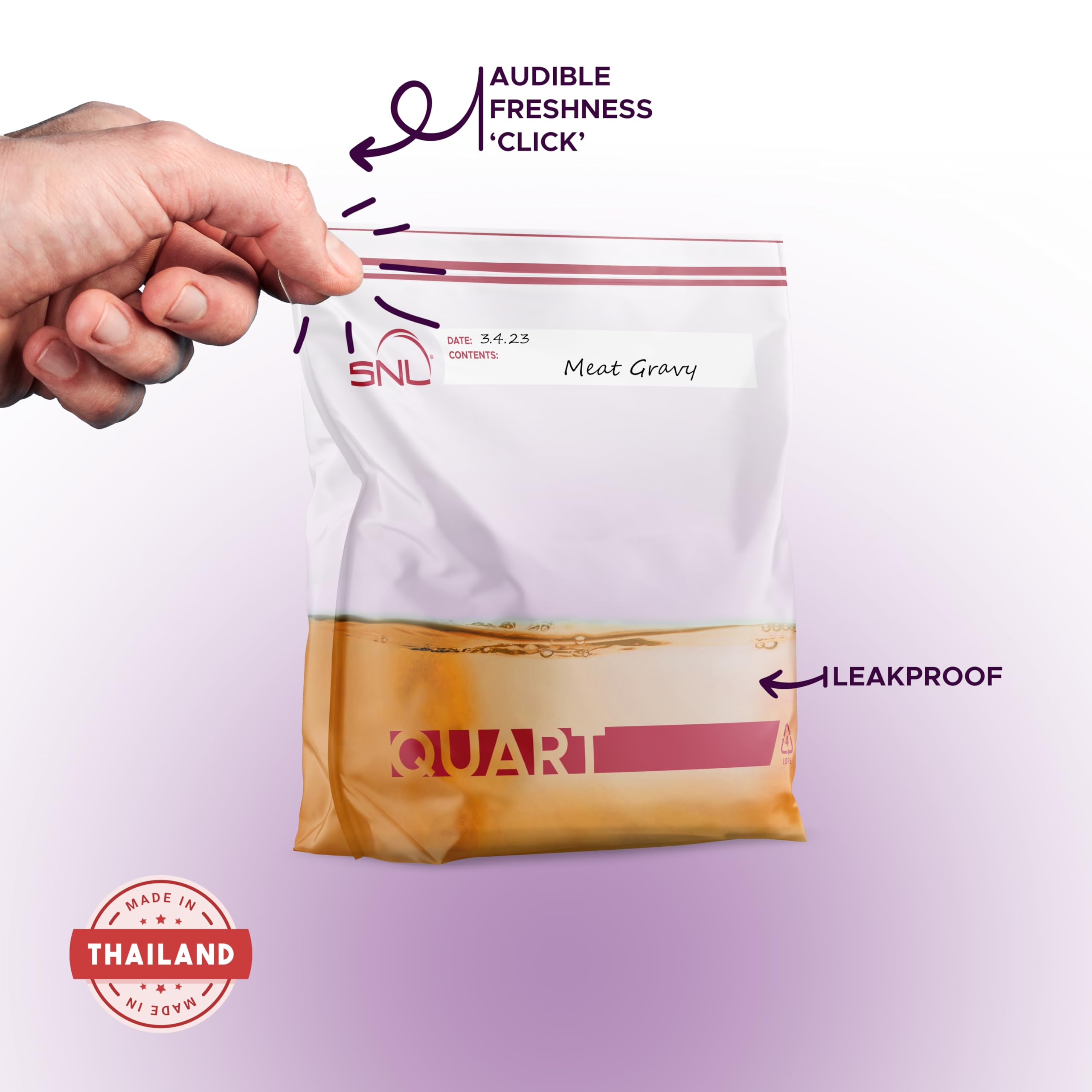 SNL - Bolsas de almacenamiento de alimentos transparentes de 200 cuartos de galón, cremalleras dobles de clic, refuerzo, paquete dispensador
