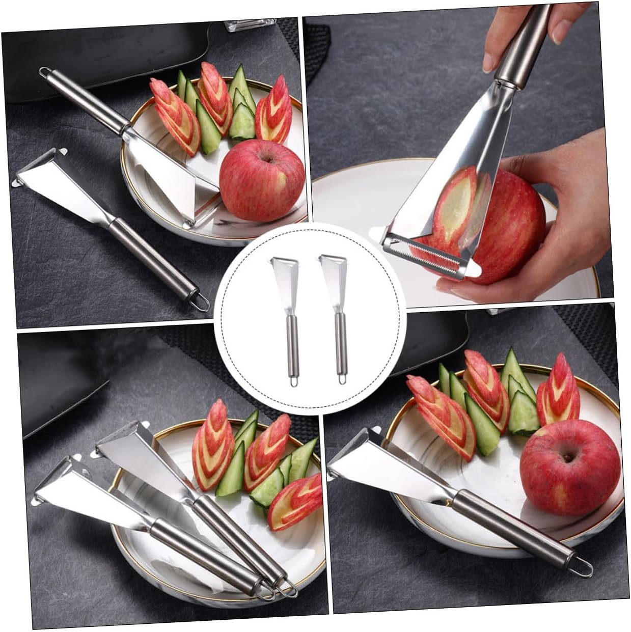 2pcs Stainless Steel Food Carving Knives for Fruit and Vegetable Cutting Effort-saving Fine Blades with Seam Fixing Clean Kitchen Peeling Tools for Home Cooking