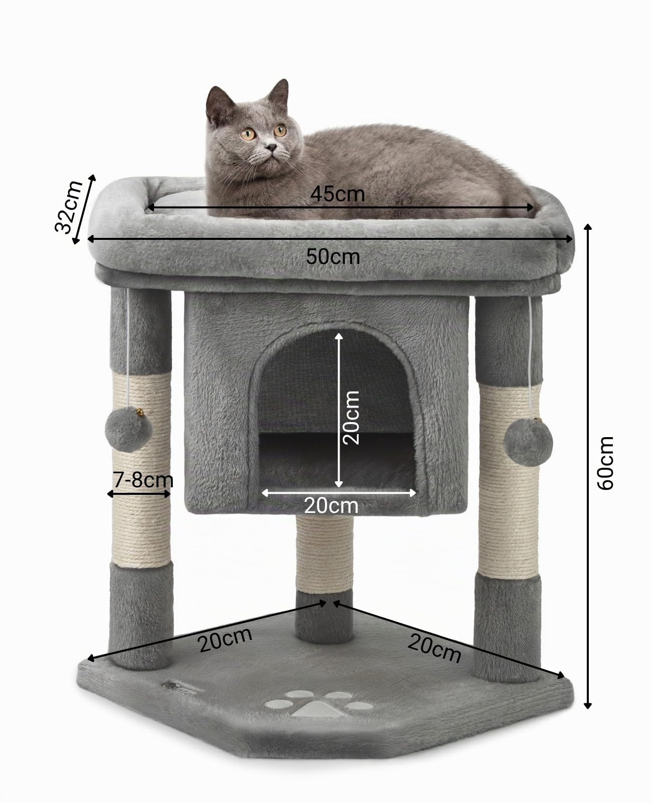 lionto Árbol rascador para Gatos Altura 60 cm, Gris Oscuro