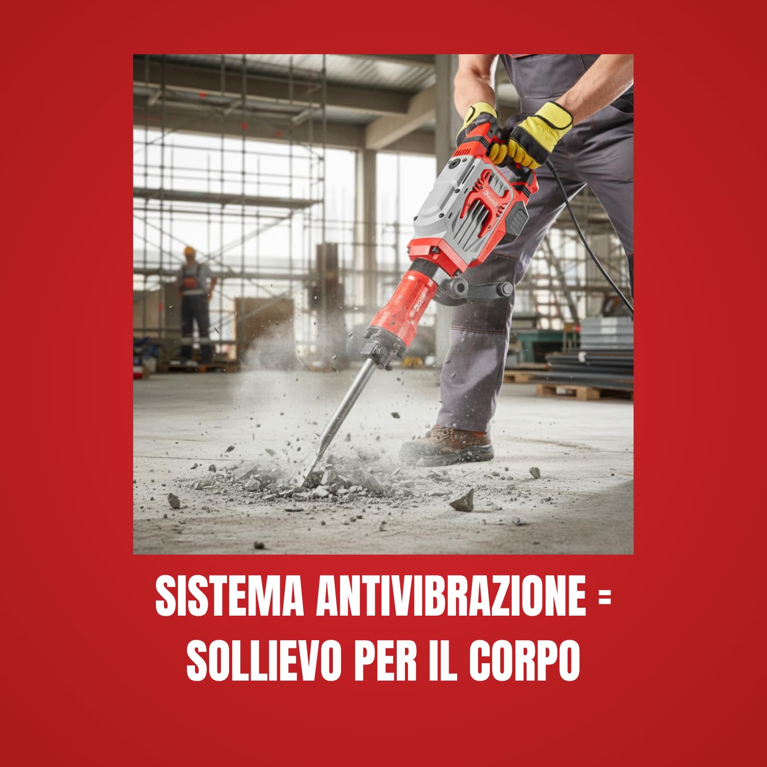 Delphi Martello Demolitore Professionale 70 J, 1950 RPM, 1600 W (Sistema Antivibrazione, HEX30, Valigetta con Ruote + Set Accessori) - Martello Demolitore con 2 Scalpelli e Impugnatura Regolabile