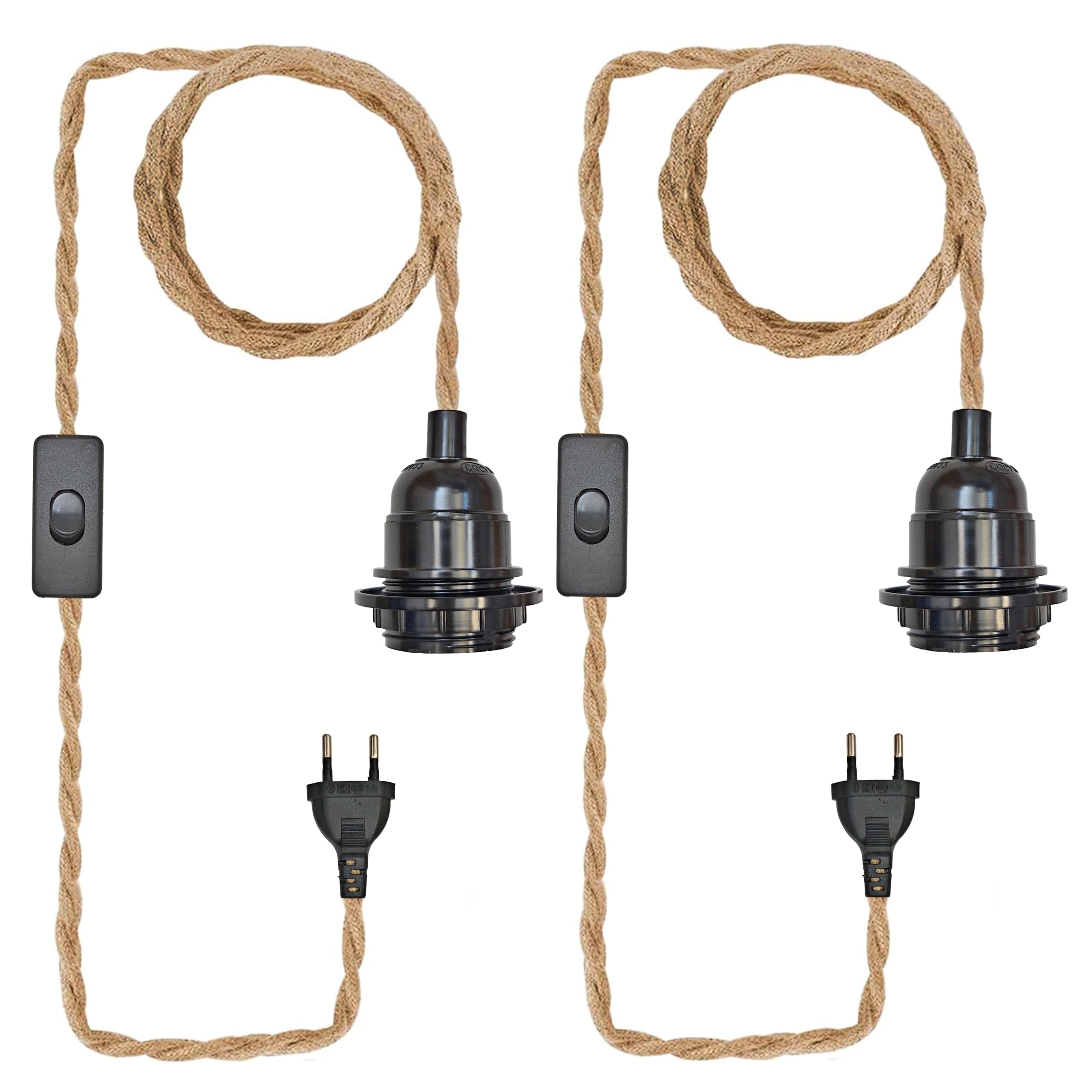 2 Pezzi Portalampada E27 con Interruttore, 500cm Regolabile Cavo Lampada a Sospensione Kit con Spina, DIY Lampada Vintage per Camera da Letto Soggiorno(Lampadina non Inclusa)