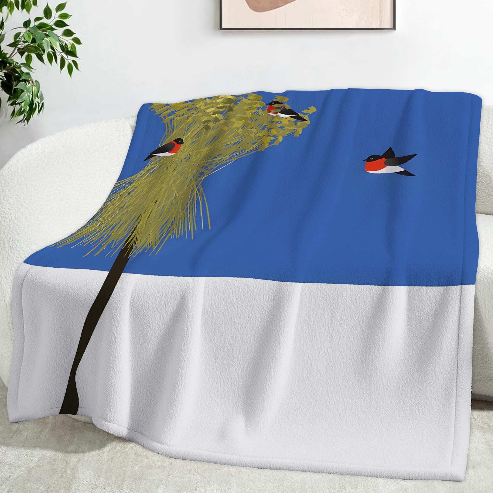 Ypthriline Robin Blanket, Cartoon Birds Microfiber Flannel Throw Blanket, Comfortable Soft Fluffy and Warm, Blankets for Beds, Sofas and Recliners, 230×270 CM