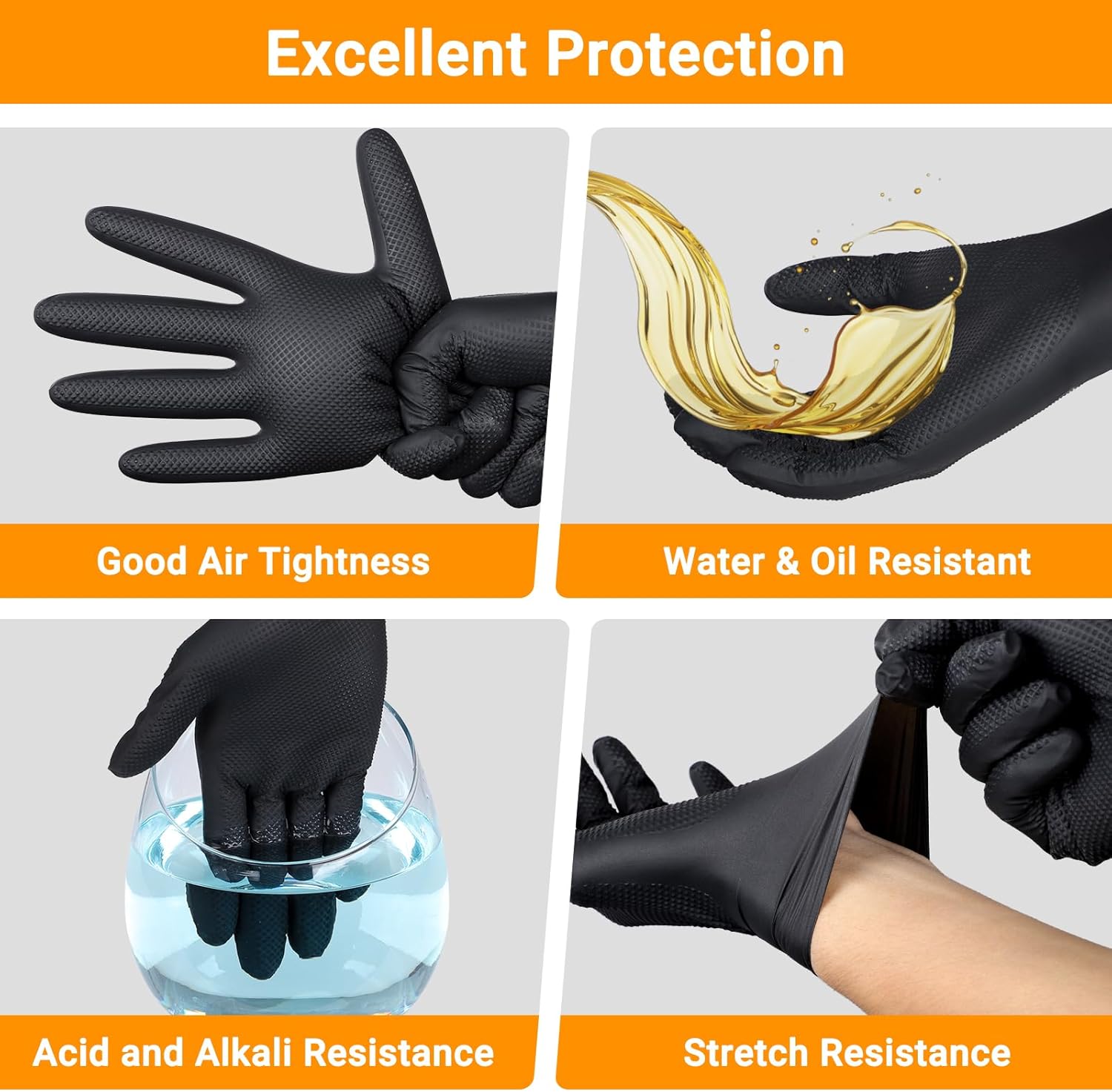 8 Mil Thick XL Nitrile Gloves for Men & Women, Latex Free Chemical Resistant Disposable Heavy Duty Work Gloves for Men & Women Cooking, Cleaning, Camping Essentials, Black