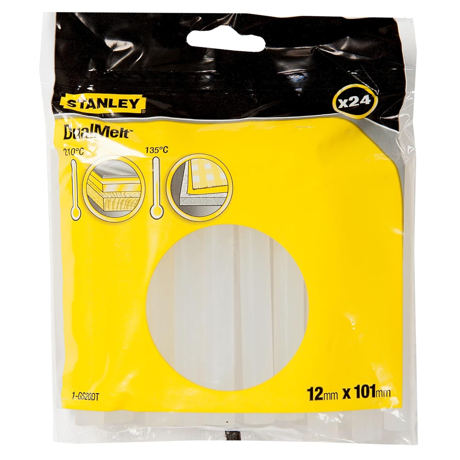 Stanley 1-GS20DT Dual Temp Glue Stick, 12mm x 101mm, Pack of 24 (Packaging May Vary)