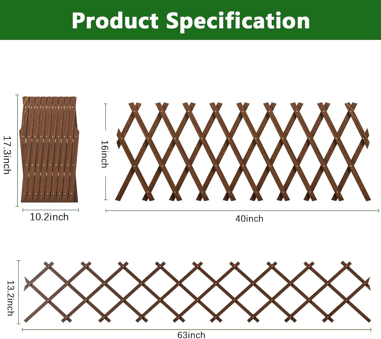 4 PCS Expandable Garden Trellis, 13.2" x 63" Trellis for Climbing Plants Outdoor, Wooden Lattice Fence Wall Panel Lattice Panels for Outside, for Climbing Plants Vine Ivy Rose Cucumbers Clematis