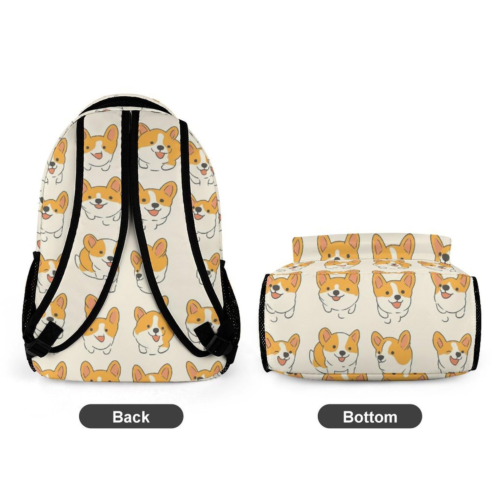 Cartable Scolaire Kawaii Corgis Chien Garçons Filles 8-12 Ans Sac d'École Motif Chiot CP-CE1 School Bag Bretelles Réglables Livres Cahiers Gourde Randonnée Loisirs