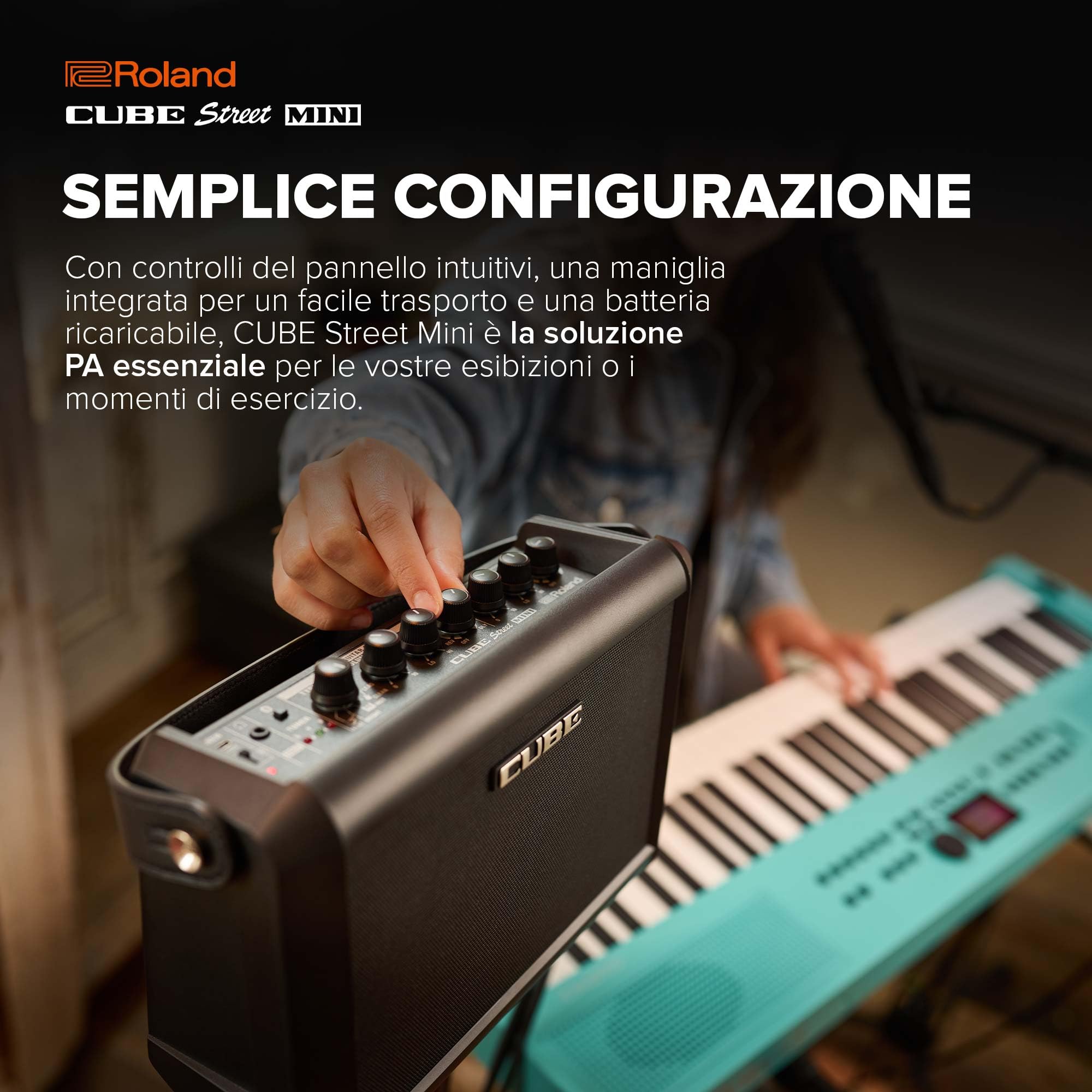 Roland CUBE Street Mini | Amplificatore ultra-compatto | Suono eccezionale | Ideale per i piccoli eventi | Supporta microfoni, strumenti e altro | Fino a 7 ore di autonomia della batteria