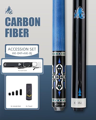 Miniatura 2 de KONLLEN Taco de piscina profesional 3 en 1 de fibra de carbono de 58 pulgadas con estuche rígido Deflexión baja eje de 0.496 in para romper y saltar