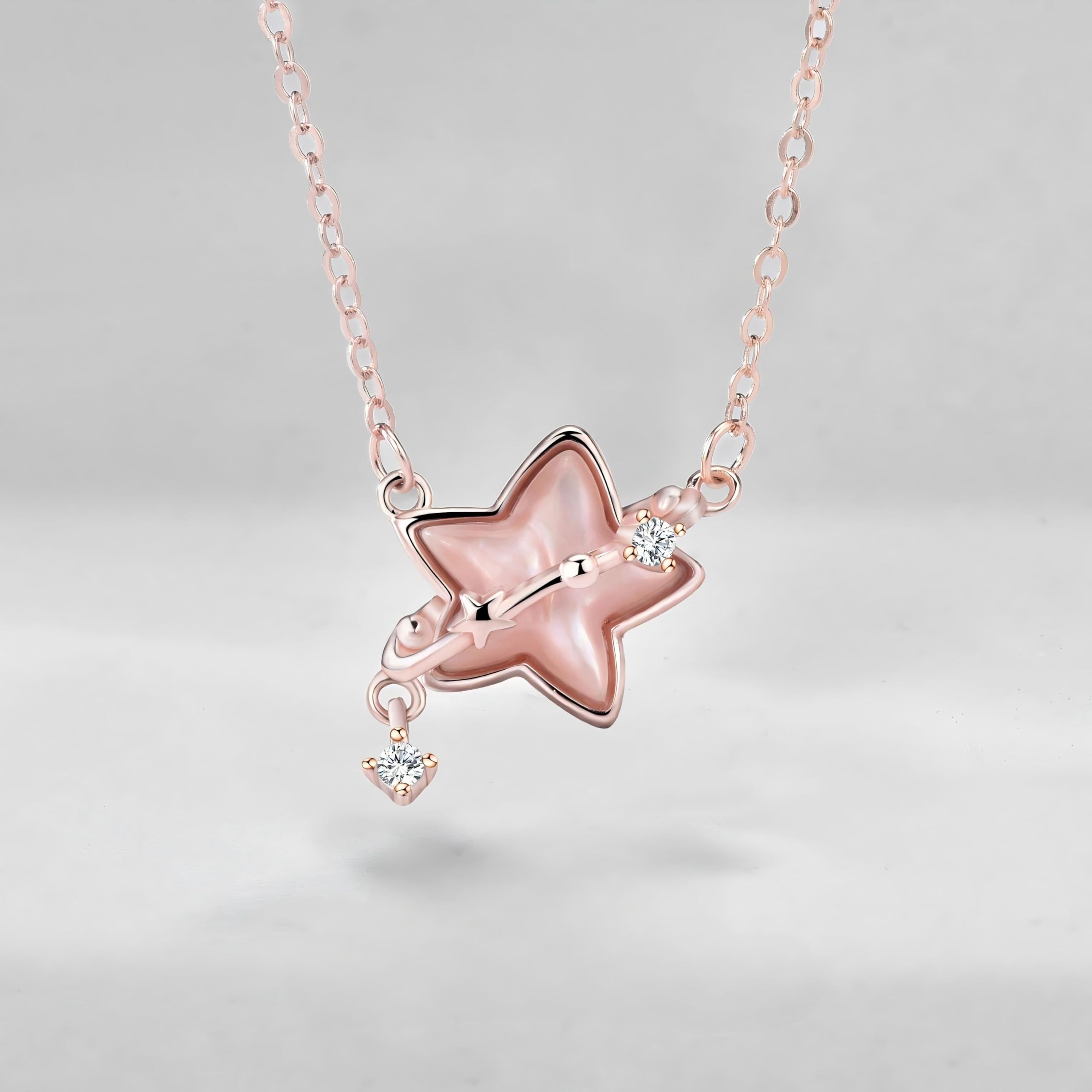 Collar de plata de ley 925 con colgante de estrella de mar y circonita brillante para mujer, 45+5cm, Plata esterlina, Circón