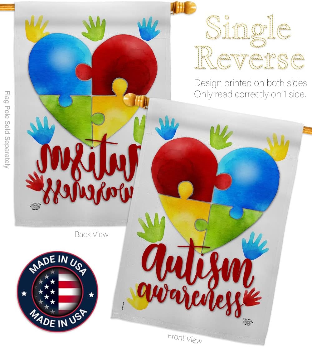 Autism Awareness House Flag - Support Inspirational Survivor Ribbon Prevention Cancer Breast BLM - Decoration Banner Small Garden Yard Gift Double-Sided Made in USA 28 X 40