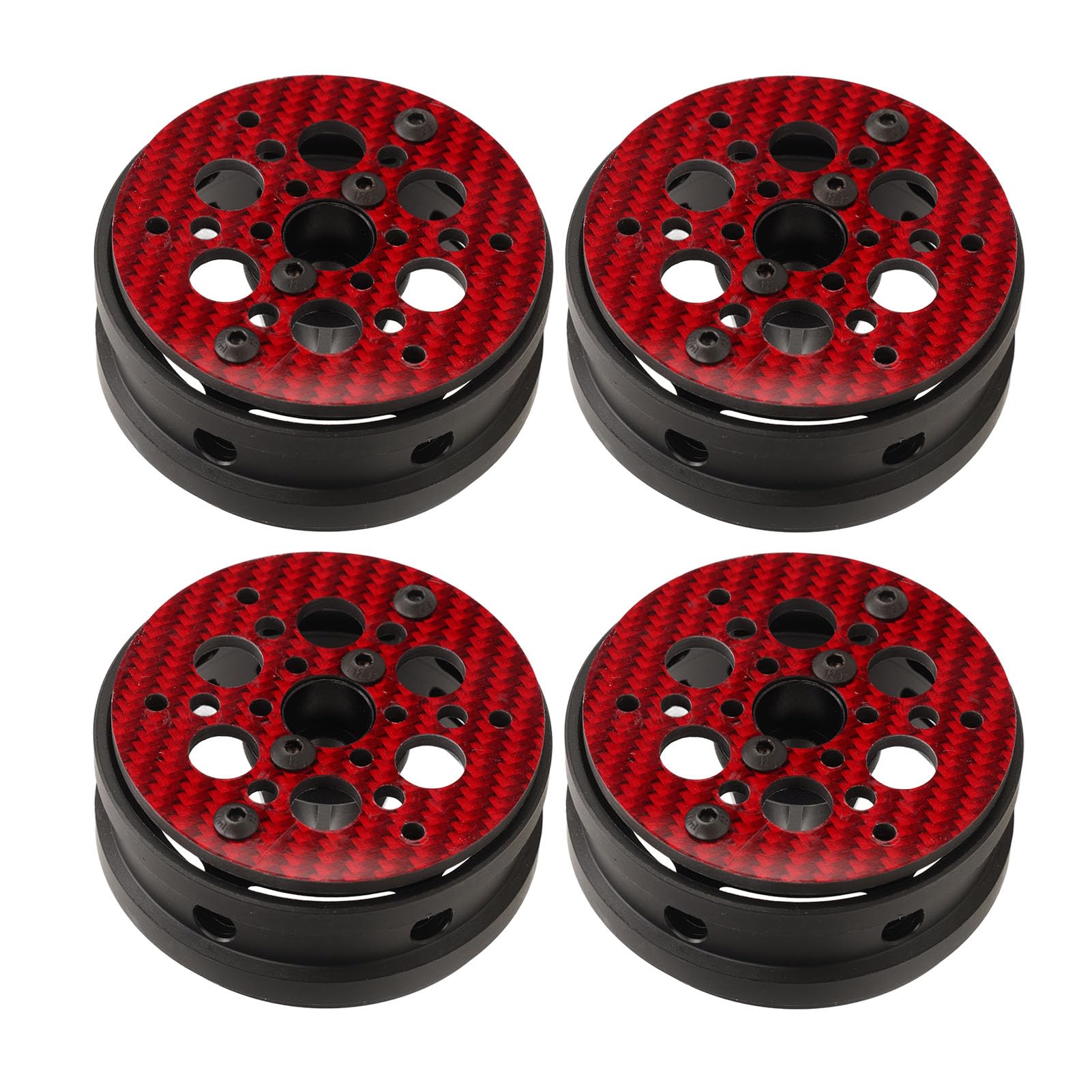 Chrees Cerchi leggeri in fibra di carbonio RC, 4 cerchi in alluminio da 1,9 pollici per auto RC 1/10 con centro in nylon, compatibili SCX10 RR10 (rosso)