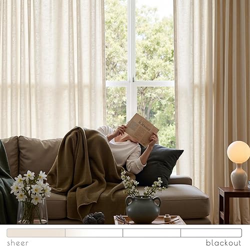 Miniatura 6 de Jinchan - Cortinas de lino texturizadas para sala de estar, con ojales en la parte superior juego de cortinas ideal para dormitorio, sala de estar,