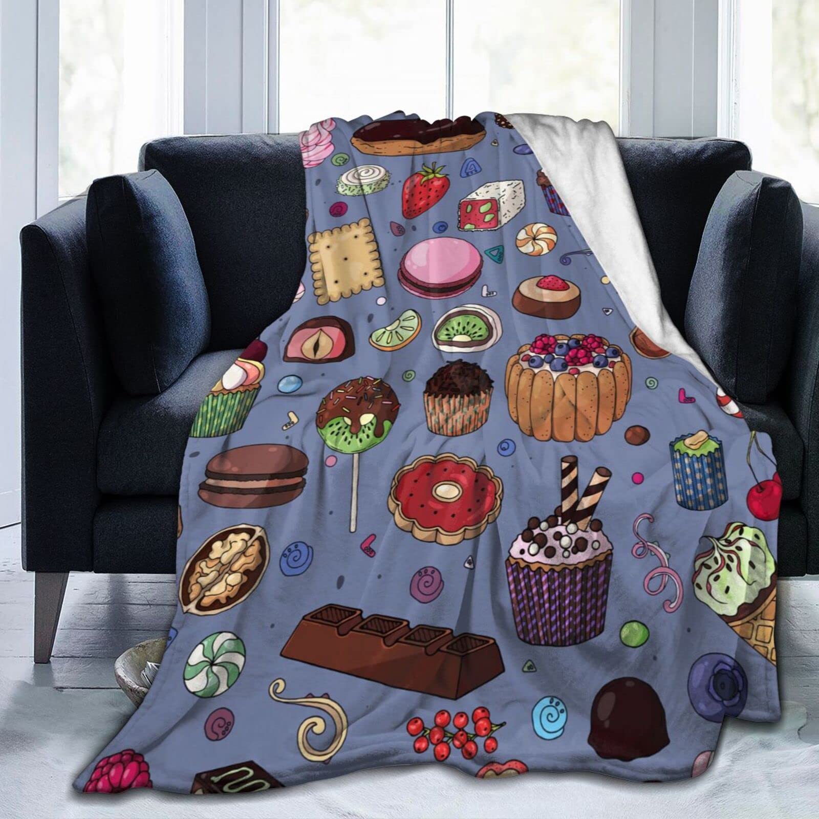 Hdadwy Sweet Biscuit Croissant Chocolate Blueberry Throw Blanket Ultra Soft Flannel Fleece Bed Blankets Microfiber Bed Cover for Sofa Couch Bedroom Office Camping Travel 40"x50"