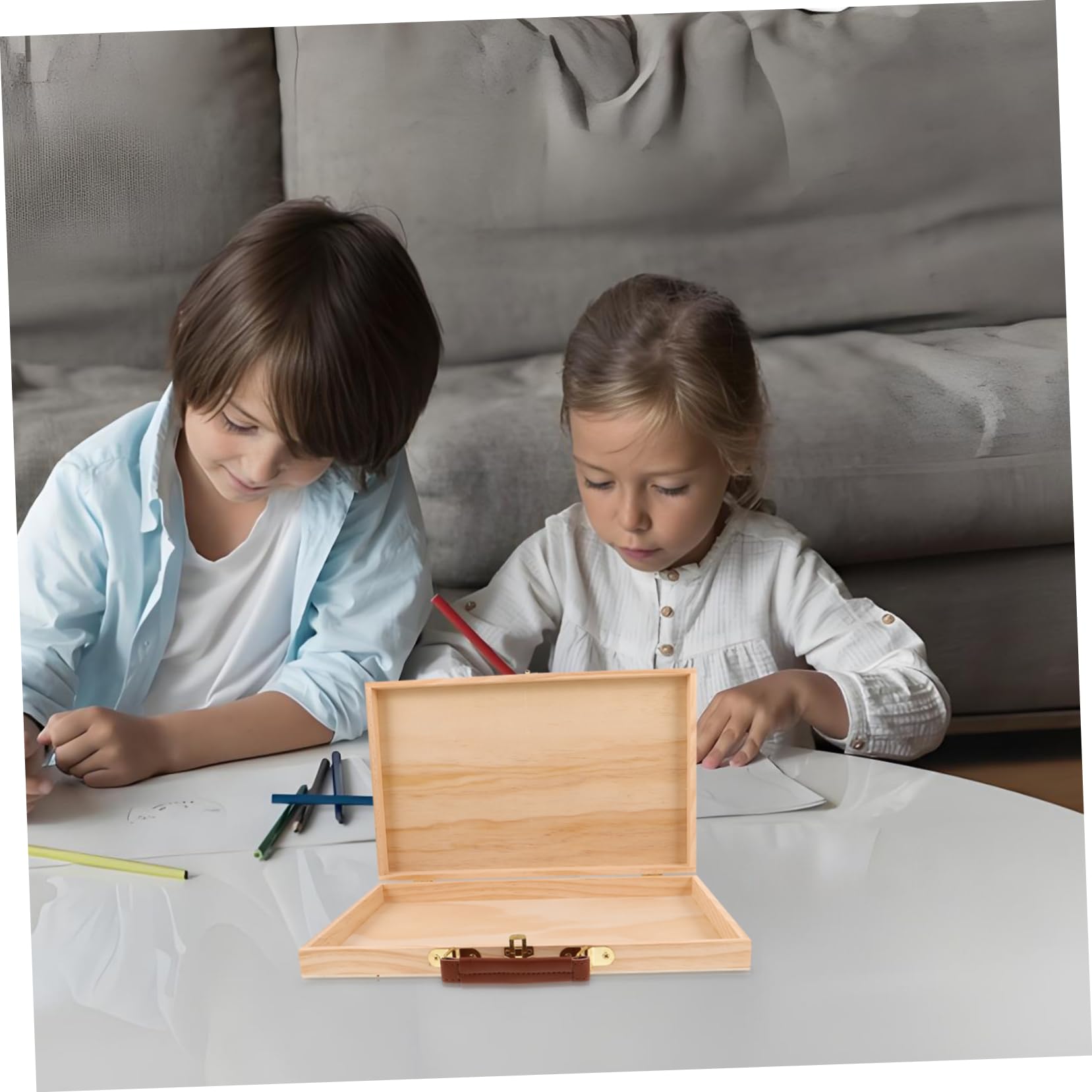 SOIMISS Caja de Almacenamiento de Madera Portátil y Ligera para Artistas con Compartimentos Múltiples y Asa Incorporada, Adecuado para Pinceles y Sellos en Estudio o Pintura al Aire Libre