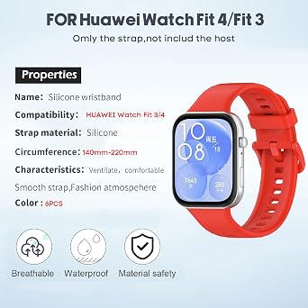 6 Pieces Watch Strap Compatible with BDIG Huawei Watch Fit 3, Adjustable Silicone Replacement Strap for Huawei Watch Fit 3