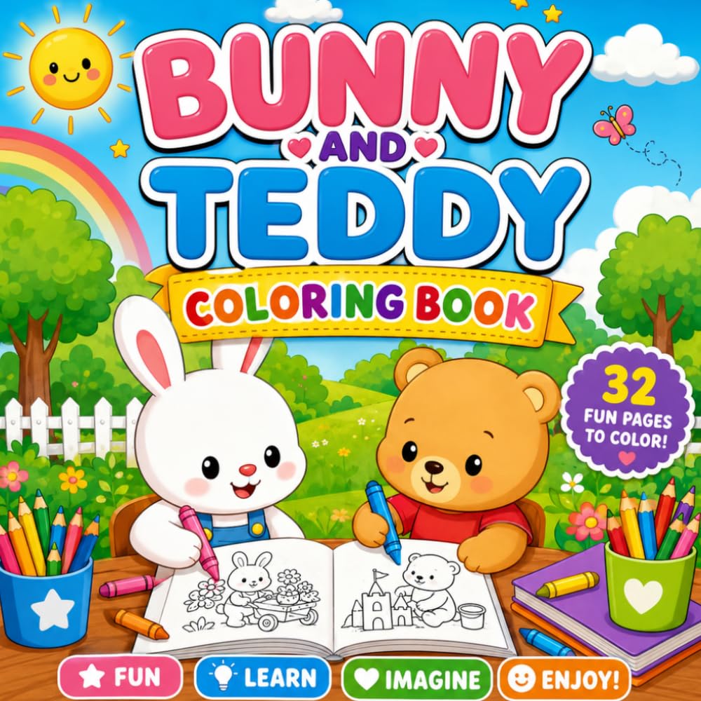 Bunny and Teddy: Cute Animals colouring book