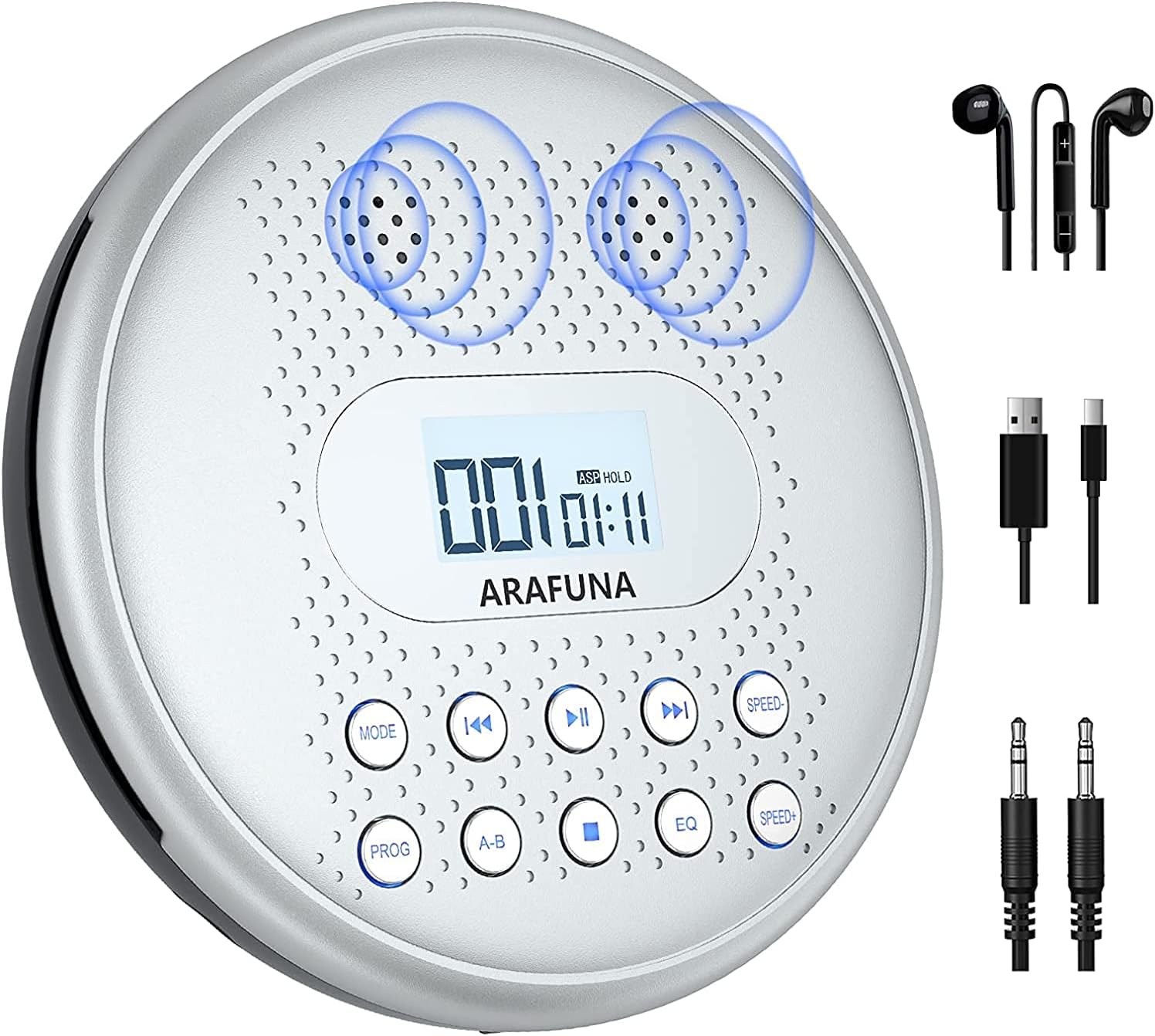 CD Player Portable, ARAFUNA Rechargeable Portable CD Players for Car