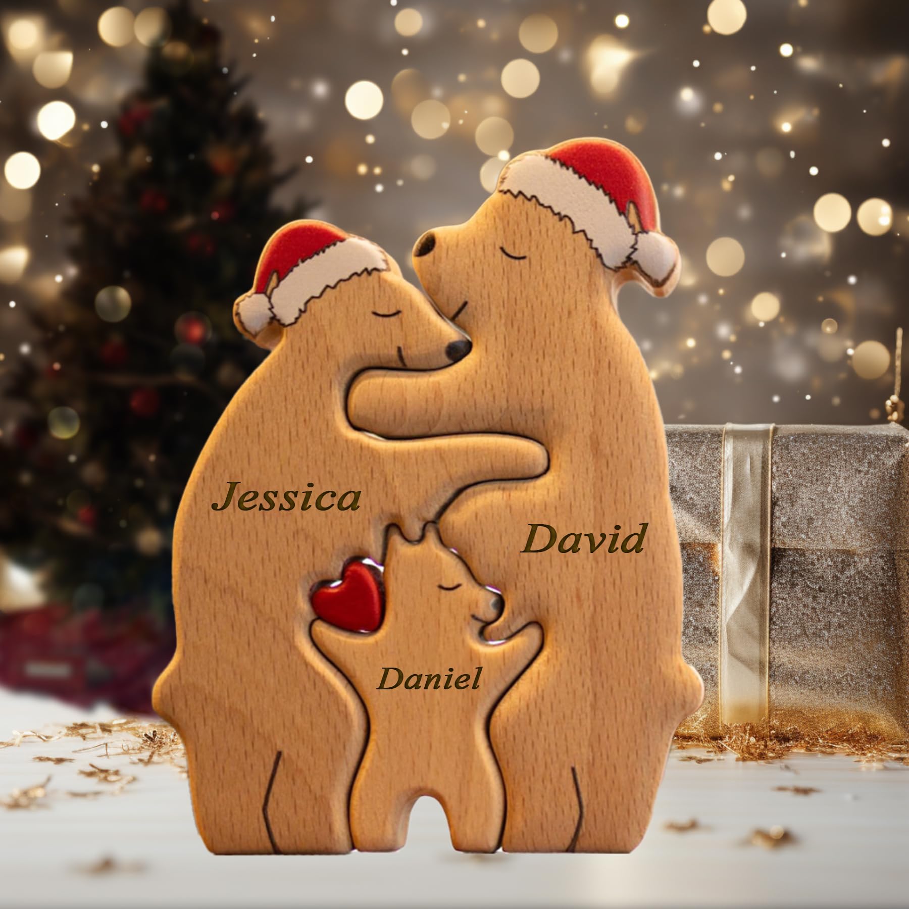 Custom Wooden Bear Puzzle - Personalised Engraved Family Name Gift for 2-8 Last Names | Mother's Day, Father's Day, Christmas & Housewarming Present (Style 4)