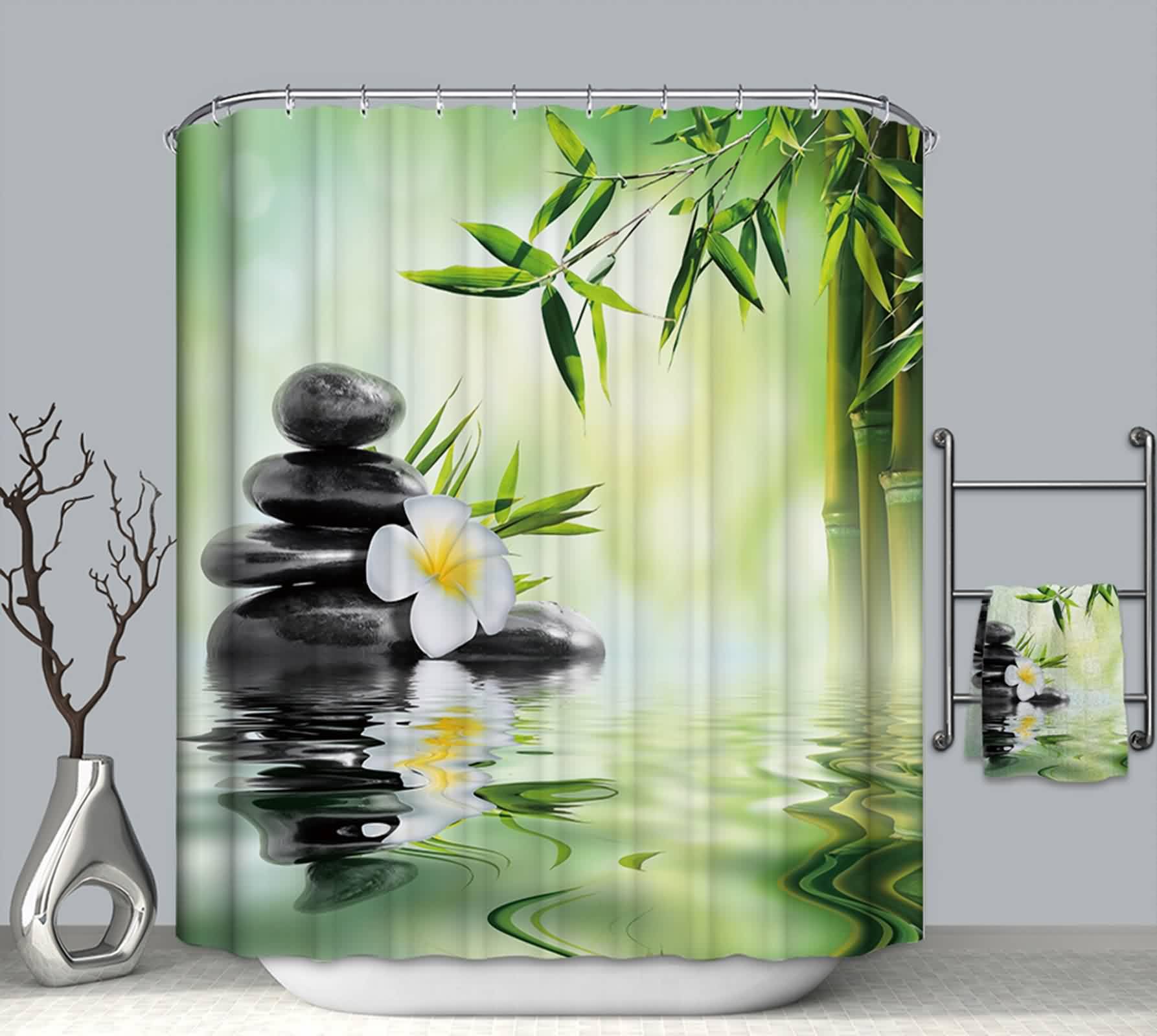 Rideau douche Kpop rideaux nature grand format en tissu imperméable