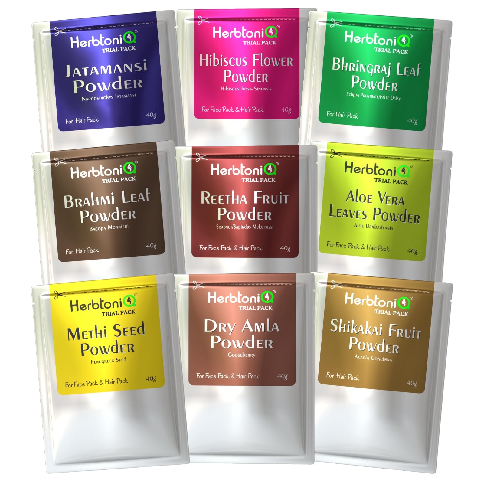HerbtoniQ Herbal Hair Care Combo Trial Pack of 9 Natural Herbal Powders for Pre-Shampoo Treatment, Hair Mask, and Scalp Rejuvenation - Suitable for All Hair Types - 40g Each-image-38
