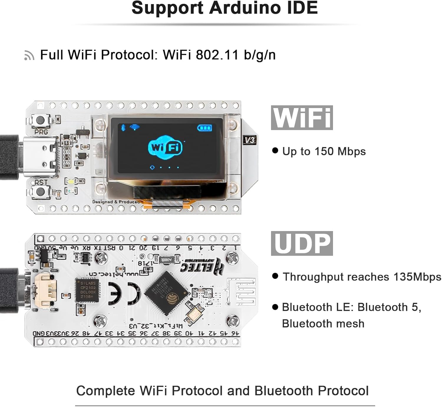 Seamuing Módulo ESP32 OLED Display Tarjeta de Desarrollo WiFi 32 Bajo Consumo de energía 240 MHz Dual Core con Chip CP2012 Pantalla 0.96" para Arduino Node mcu