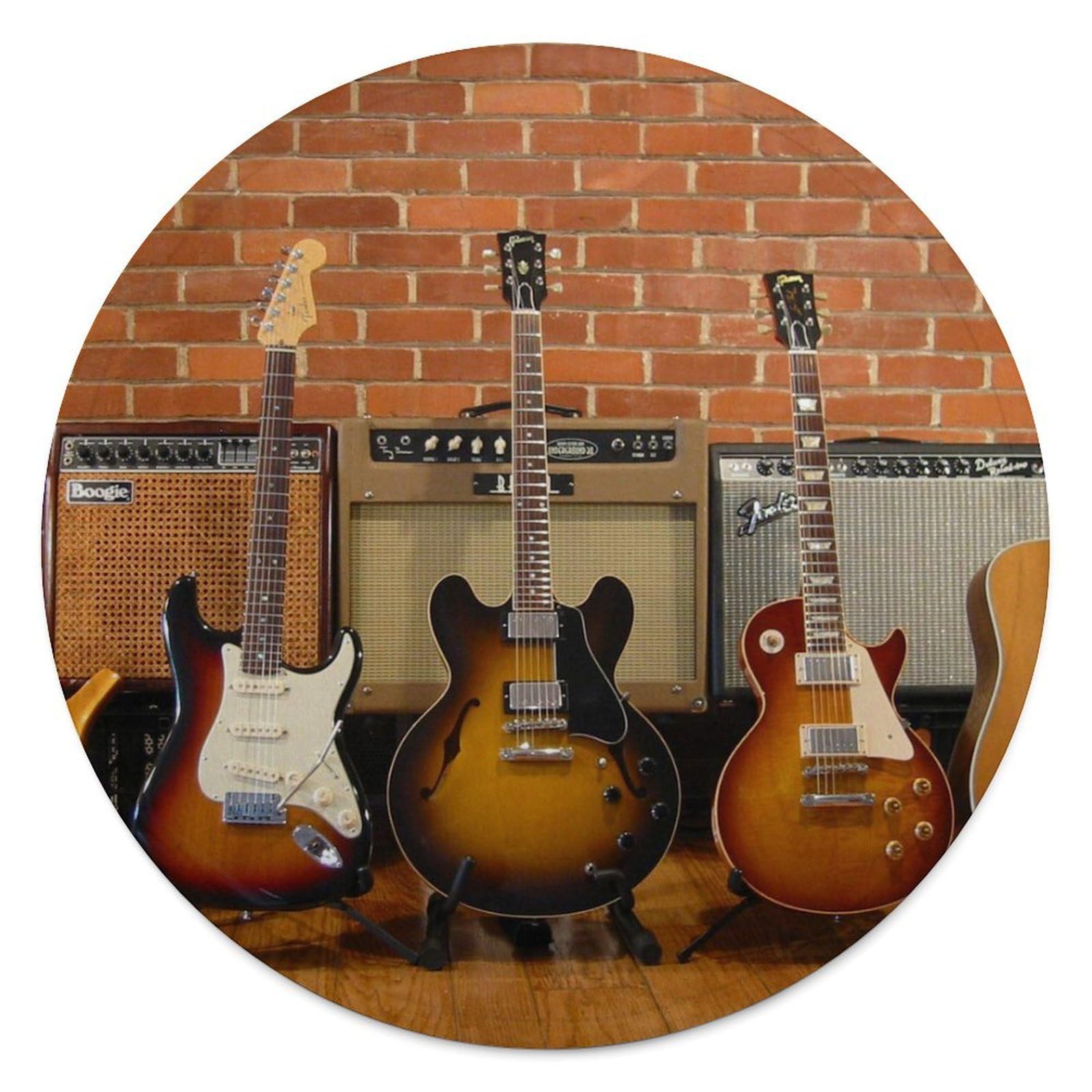 FekiLoot Guitar Collection Round Flannel Throw Blanket, 59.1 Inch Diameter Single Sided Printed Fleece Blanket, Multipurpose Foldable Decor Cover for Couch Office Camping Home Furnishing