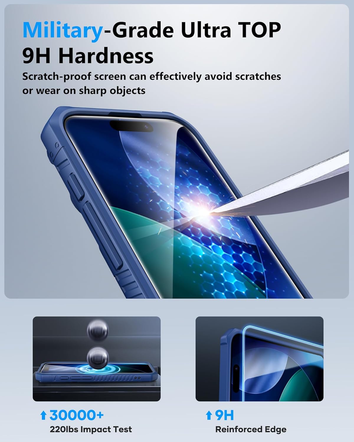ATATOO for iPhone 17 Case Wallet with HD Tempered Glass Screen Protector [2 Pack], Card Holder & Slide Camera Cover, Military Grade Protection, Hard Protective Case for iPhone 17 6.3" 2025, Blue