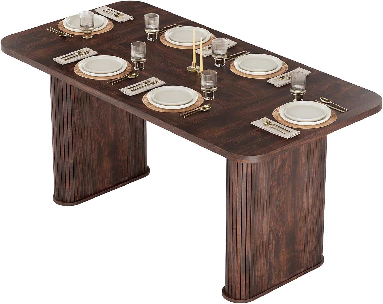 Dining Table for 6-8 People- 62" Modern Long Kitchen Table with Large Tabletop & Heavy Duty Pedestal Legs, Rectangular Dinner Table for Rectangular, Kitchen, Conference Room, Living Room, Black Oak