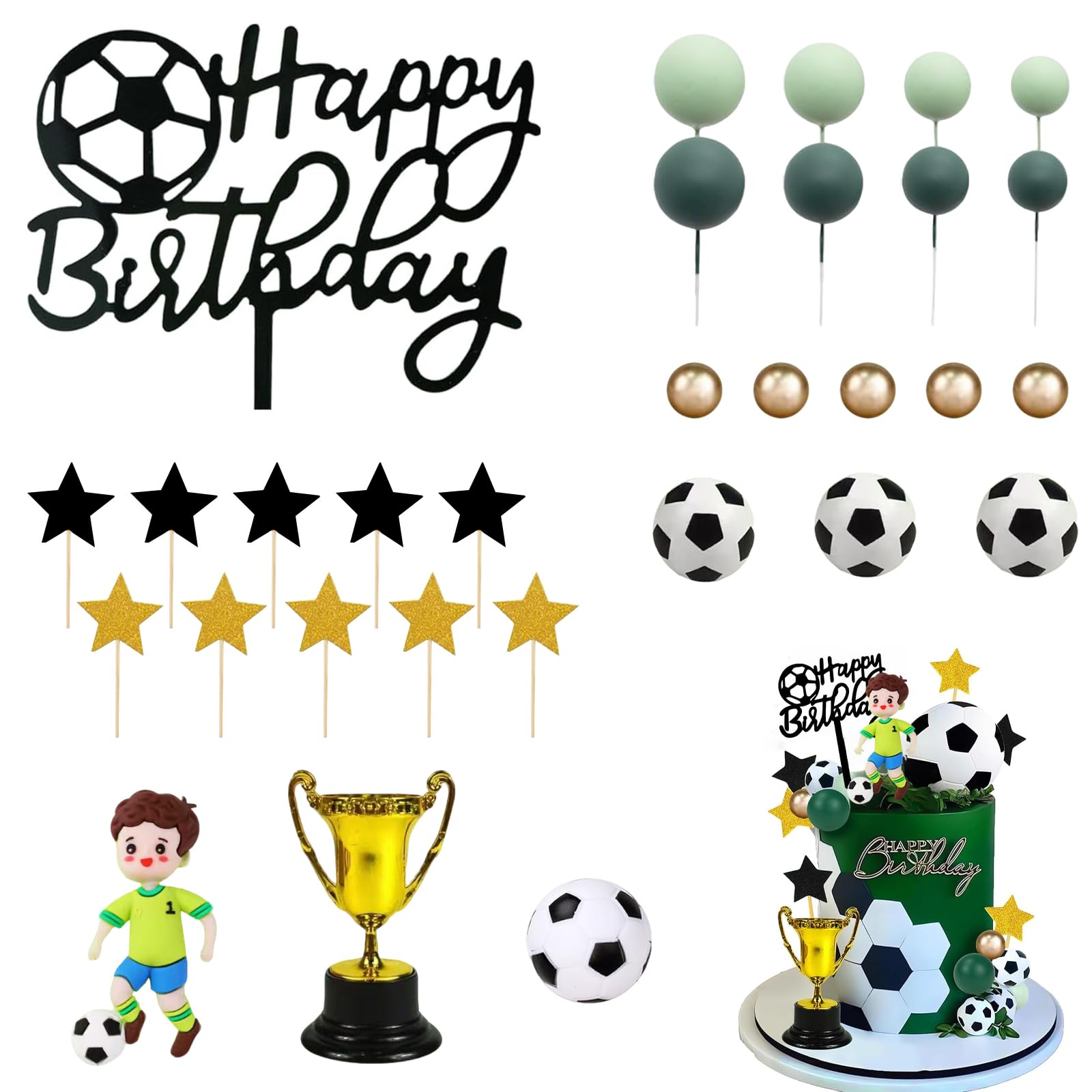 30PCS Football Cake Decorations, Soccer Theme Cake Toppers Set