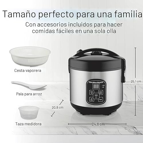 Miniatura 3 de Hamilton Beach - Olla arrocera programable digital y vaporizadora de alimentos, 8 tazas cocidas (4 en crudo) con cesta vaporizadora y de enjuague