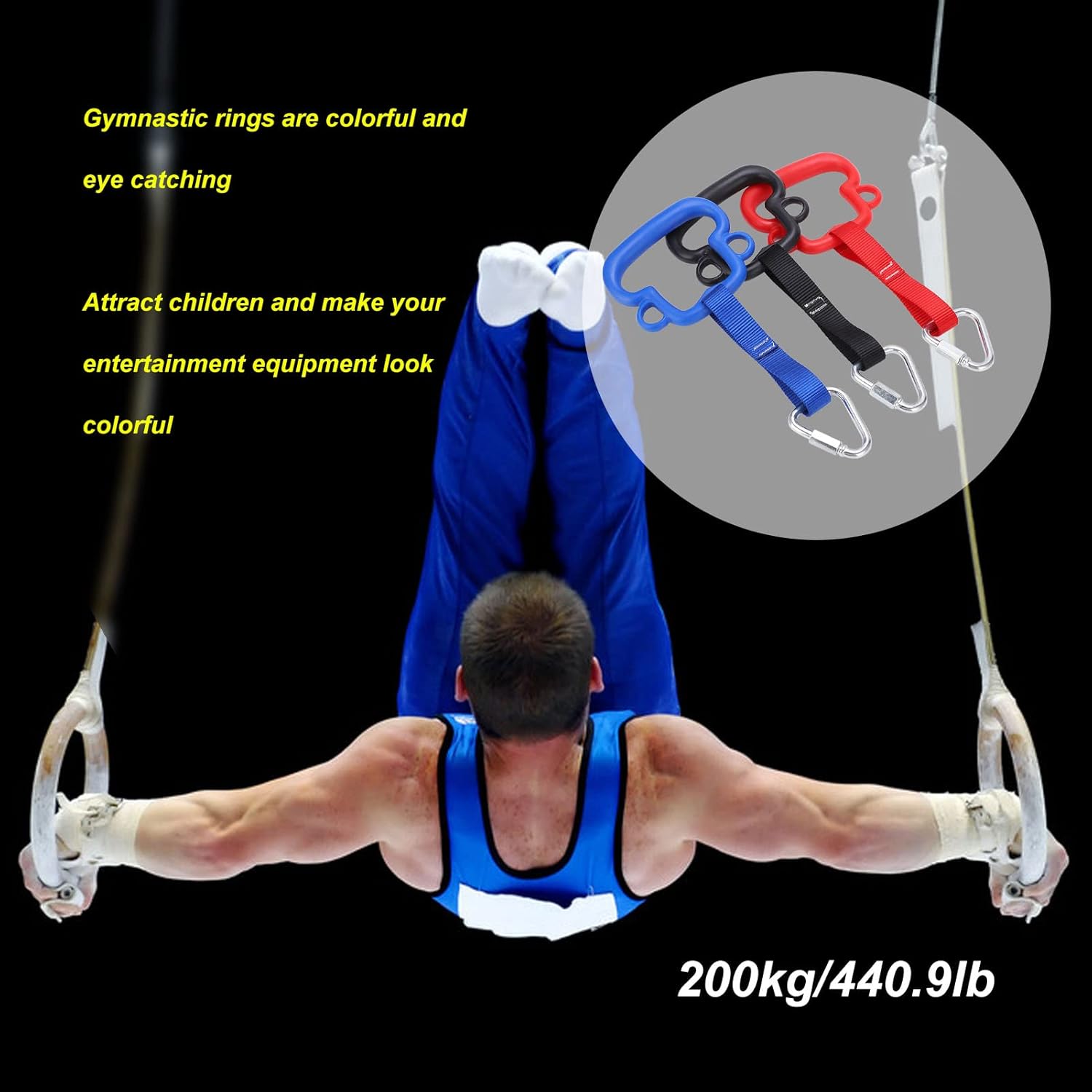 Gymnastic Rings, 440 lbs Load Bearing Outdoor Monkey Shape, Climbing Rings Hanging Equipment for Kids Children Families Backyard Play Gymnastic Training