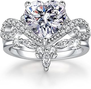 4CT Heart Engagement Rings for Women Promise Rings for Her 5A CZ Cubic Zircon Statement Wedding Rings Set for Women Christmas Mom Valentine's Day Gifts