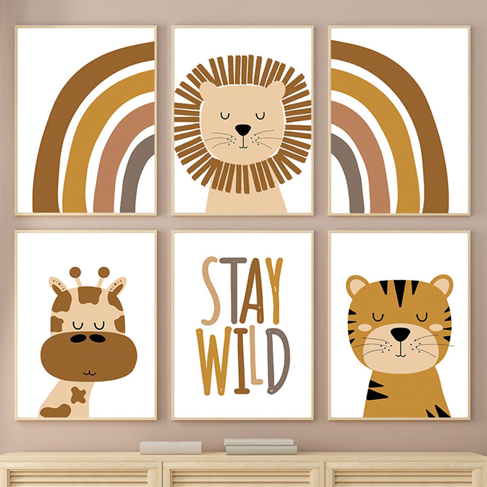 Set de 6 Laminas infantiles Sin Marco,Póster de Animales,Decoración de habitaciones de bebé,Laminas Decorativas,Póster para habitación infantil,DIN A4, póster, diseño de animales de la jungla
