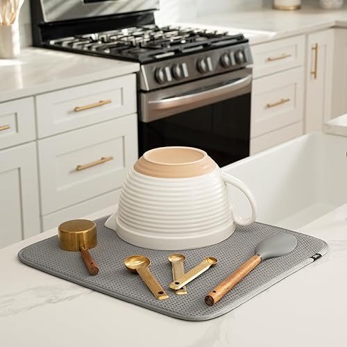 Miniatura 168 de S&T INC. Tapete de microfibra para secado de platos, reversible y absorbente para cocina, de 16 x 18 pulgadas, color negro