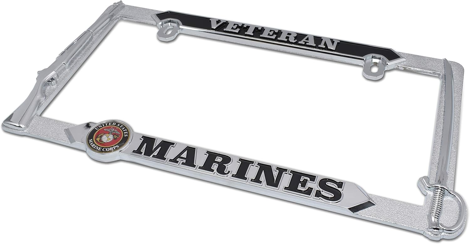 Elektroplate Officially Licensed – United States Marine Corps Veterans Chrome-Plated Metal Standard Size Premium 3D License Plate Frame Tag Holder for Cars/SUVs/Trucks Weather-Proof Auto Accessory